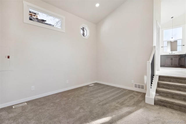 basement featuring carpet flooring