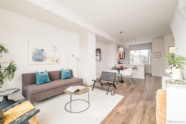 living room featuring light wood-type flooring and sink