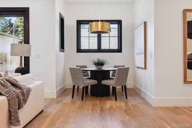 dining area with light hardwood / wood-style floors and a healthy amount of sunlight