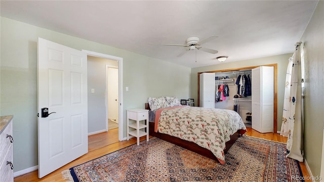 8774 Princeton St, Westminster, CO 80031 - bedroom with light wood-type flooring, a closet, ceiling fan, and baseboards