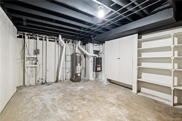 basement featuring water heater