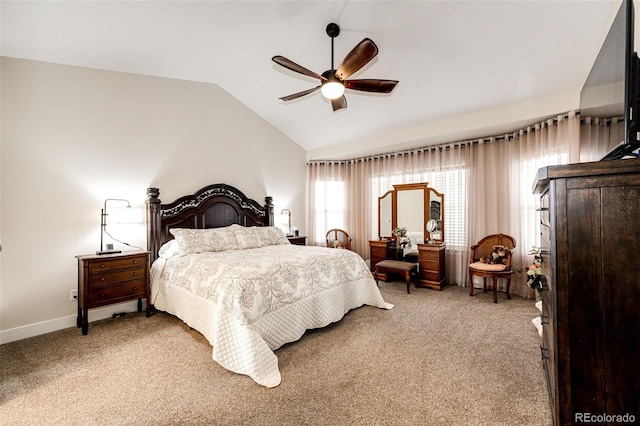 4820 S County Road 137, Bennett, CO 80102 - bedroom with vaulted ceiling, light colored carpet, baseboards, and ceiling fan