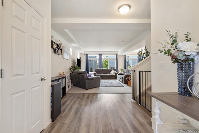 living room with hardwood / wood-style floors