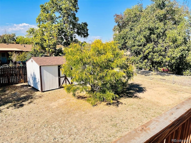 view of yard with a storage shed