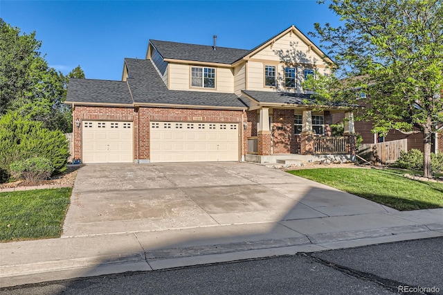 13018 Niagara Way, Thornton, CO 80602 - view of front facade featuring brick siding, driveway, a garage, and a shingled roof