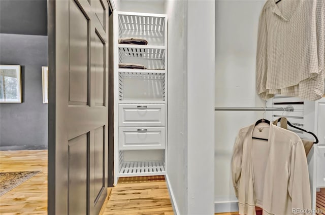 walk in closet featuring wood finished floors