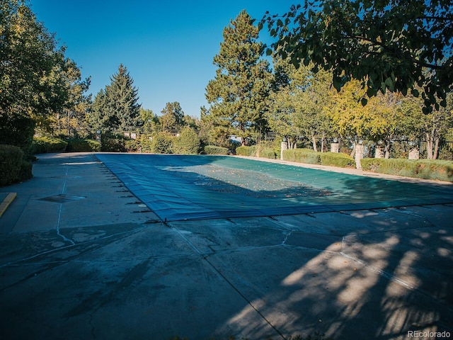 view of pool featuring a fenced in pool