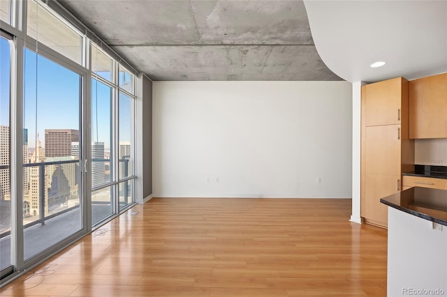 spare room with light hardwood / wood-style flooring and expansive windows