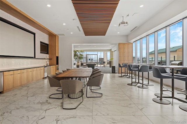 dining space with sink