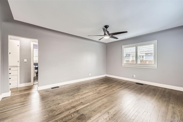 4425 S Lincoln St, Englewood, CO 80113 - spare room featuring baseboards, a ceiling fan, wood finished floors, and visible vents