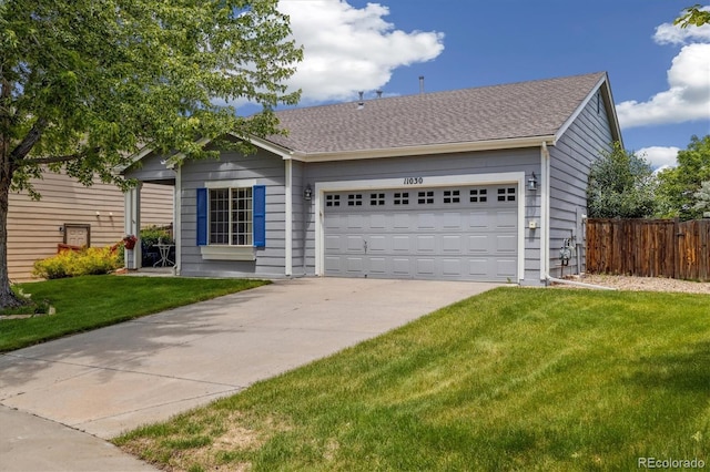 11030 Glacier Park Cir, Parker, CO 80138 - ranch-style house with driveway, an attached garage, and roof with shingles