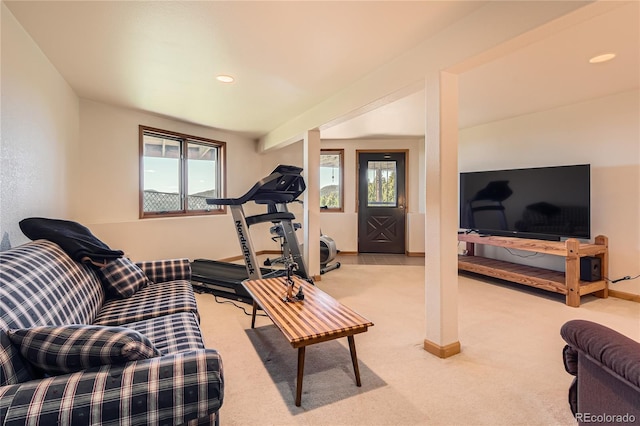 10450 Hondah Dr, Littleton, CO 80127 - living room featuring carpet, baseboards, and recessed lighting
