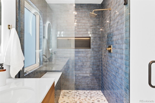 1220 Ash St, Denver, CO 80220 - bathroom with vanity and a shower stall