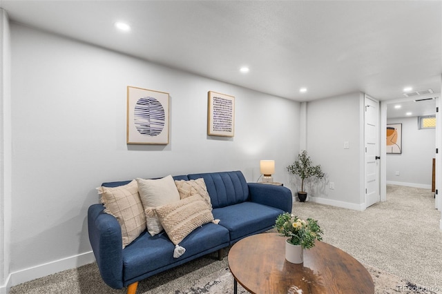 1220 Ash St, Denver, CO 80220 - living area featuring carpet floors, baseboards, and recessed lighting