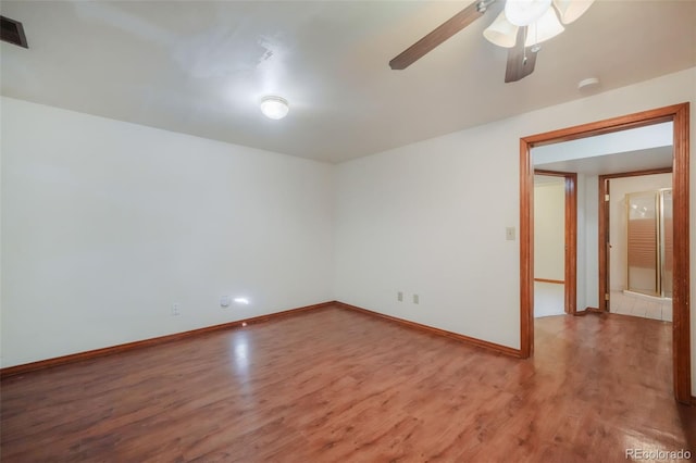 unfurnished room featuring wood-type flooring and ceiling fan