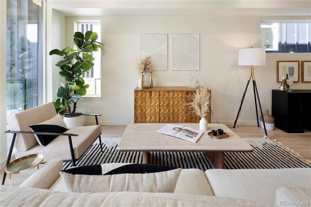 interior space with a wealth of natural light, baseboards, and wood finished floors