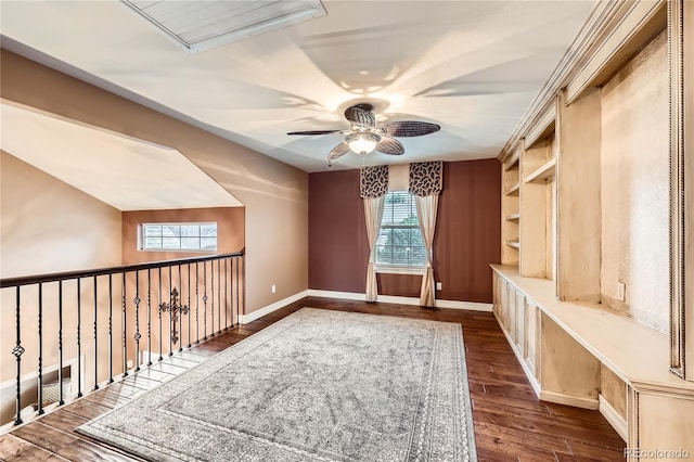 527 Stonemont Dr, Castle Pines, CO 80108 - unfurnished room with a ceiling fan, dark wood-type flooring, and baseboards