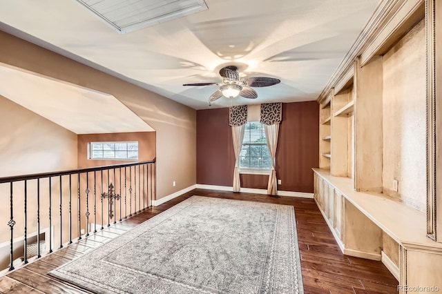 527 Stonemont Dr, Castle Pines, CO 80108 - unfurnished room featuring a ceiling fan, dark wood-style flooring, and baseboards