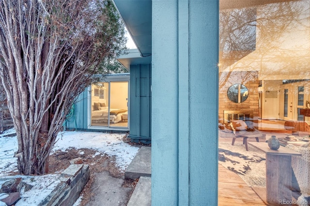 view of snow covered patio