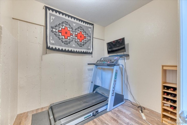 31112 Black Eagle Dr Unit 101, Evergreen, CO 80439 - workout area with wood finished floors and a textured ceiling