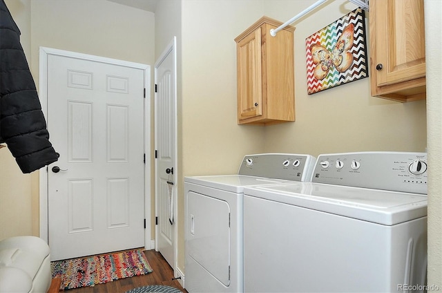 27665 County Road 313 Unit 11, Buena Vista, CO 81211 - laundry room featuring washer and clothes dryer, cabinet space, and dark wood-style floors
