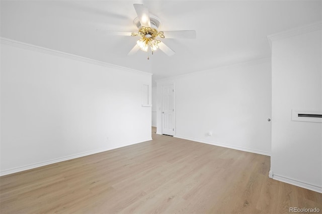 971 S Ironton St, Aurora, CO 80012 - empty room featuring a ceiling fan, light wood-style floors, and crown molding