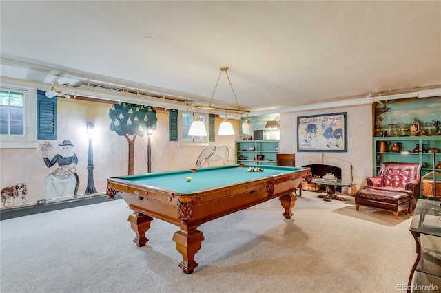 199 Lafayette St, Denver, CO 80218 - rec room with carpet flooring, billiards, healthy amount of natural light, and crown molding
