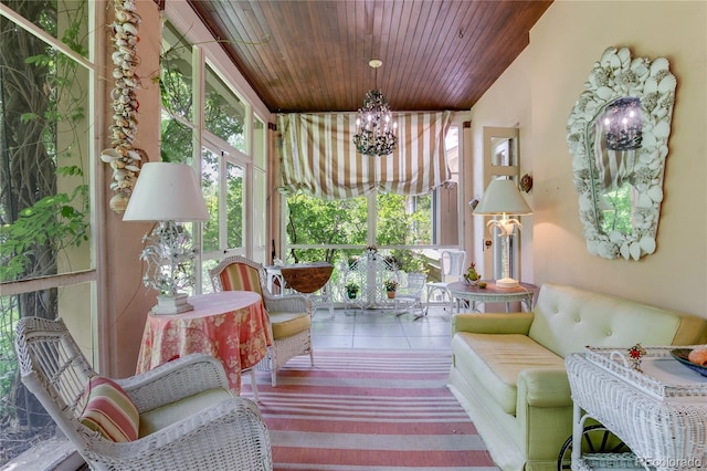 199 Lafayette St, Denver, CO 80218 - sunroom with wooden ceiling and a chandelier