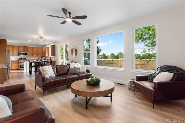 2089 Meadow Sweet Ln, Erie, CO 80516 - living area featuring light wood-style flooring and ceiling fan