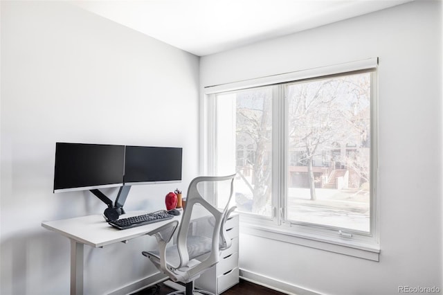 home office with baseboards