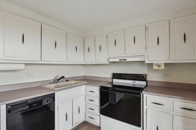 130 N Pearl St Unit 1103, Denver, CO 80203 - kitchen with range with electric stovetop, a sink, white cabinets, under cabinet range hood, and black dishwasher