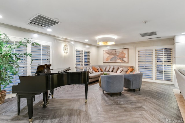130 N Pearl St Unit 1103, Denver, CO 80203 - living area with recessed lighting, visible vents, and ornamental molding