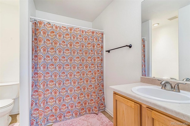 5895 Biscay St Unit D, Denver, CO 80249 - bathroom with toilet, vanity, and a shower with shower curtain