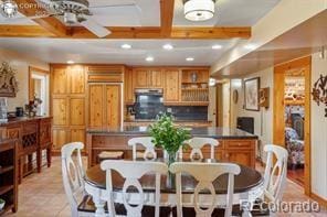 6100 Waterbarrel Rd, Beulah, CO 81023 - dining room featuring recessed lighting, a ceiling fan, and coffered ceiling