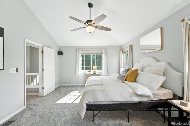 4253 Lark Sparrow St, Highlands Ranch, CO 80126 - bedroom featuring vaulted ceiling, carpet flooring, and ceiling fan