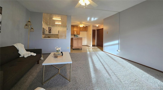 living room with ceiling fan