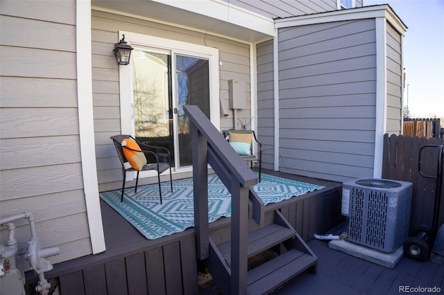 wooden terrace with central air condition unit