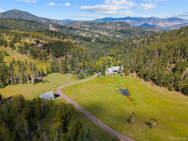 birds eye view of property with a mountain view