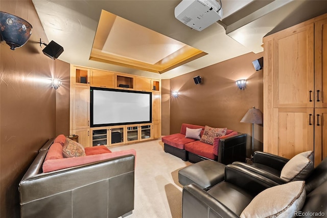 10231 Democrat Rd, Parker, CO 80134 - carpeted home theater room with a tray ceiling
