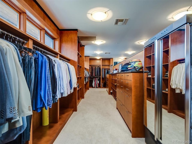 spacious closet with light colored carpet