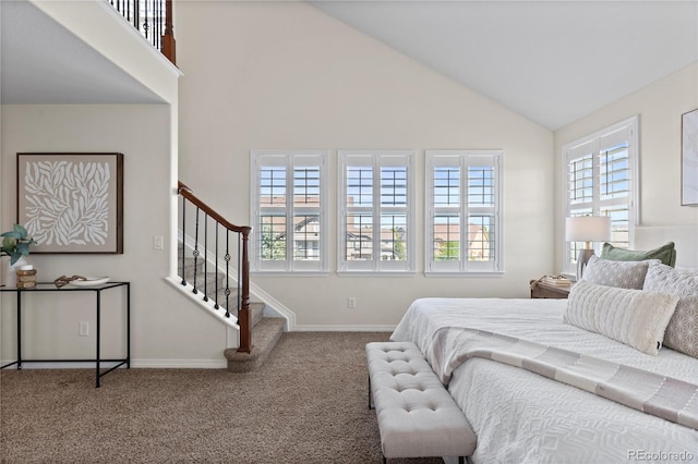 10840 Valleybrook Cir, Highlands Ranch, CO 80130 - bedroom with carpet floors and high vaulted ceiling