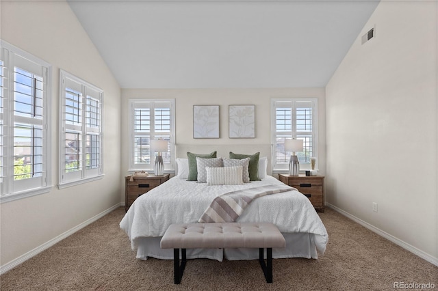 10840 Valleybrook Cir, Highlands Ranch, CO 80130 - bedroom with vaulted ceiling, multiple windows, and carpet flooring