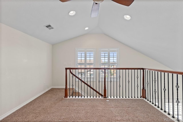 10840 Valleybrook Cir, Highlands Ranch, CO 80130 - hall featuring carpet flooring, lofted ceiling, and recessed lighting