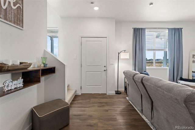 interior space with dark hardwood / wood-style floors