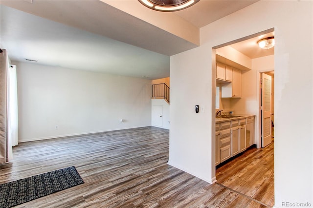 kitchen with hardwood / wood-style flooring and sink