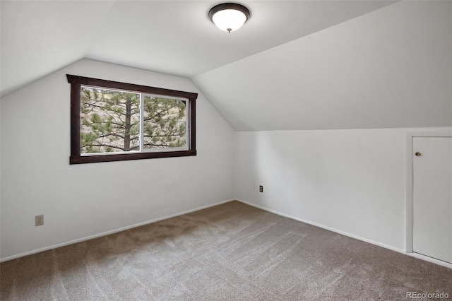 additional living space with carpet floors, baseboards, and lofted ceiling