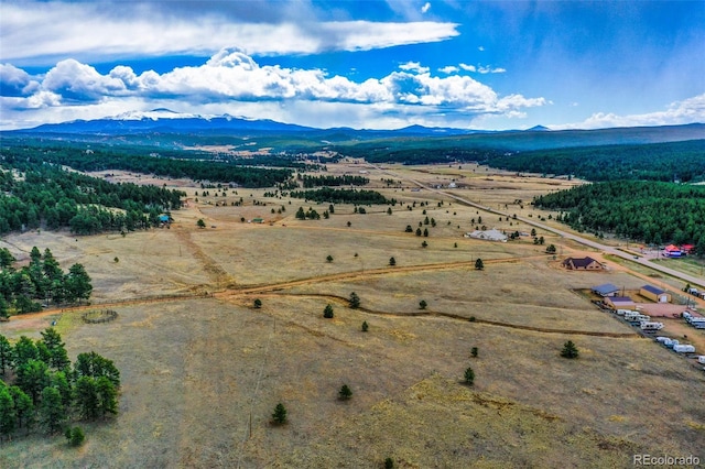birds eye view of property with a mountain view and a rural view