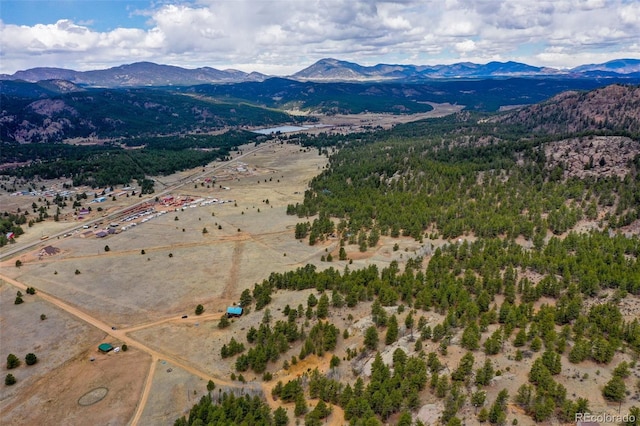 bird's eye view featuring a mountain view and a rural view