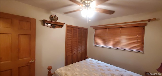 bedroom with a closet and ceiling fan