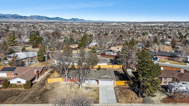 birds eye view of property featuring a residential view and a mountain view